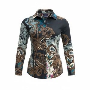Westbound Petites Wrinkle Free Cotton Paisley Button Down Shirt PM Multi Color